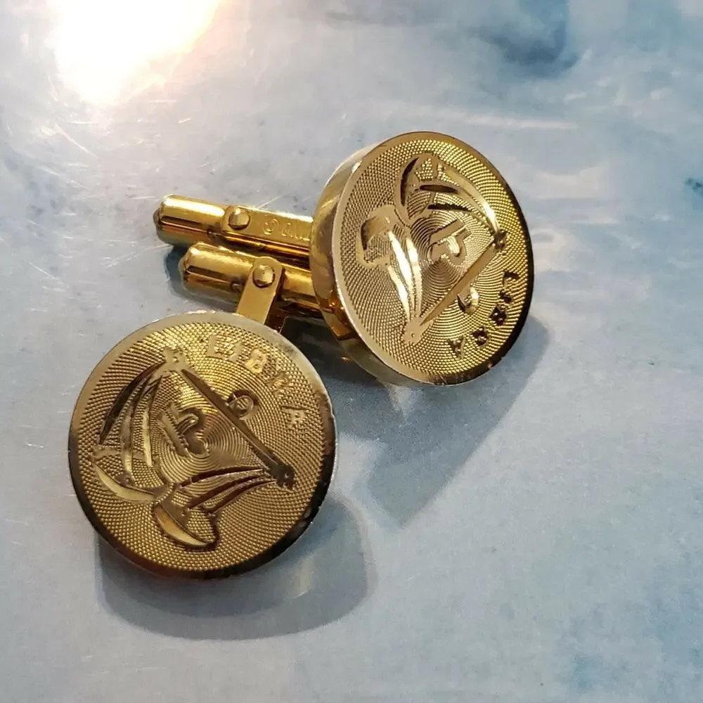 Vintage Destino Libra Zodiac Cufflinks 1970s Gold Tone Designer Signed‎ .75